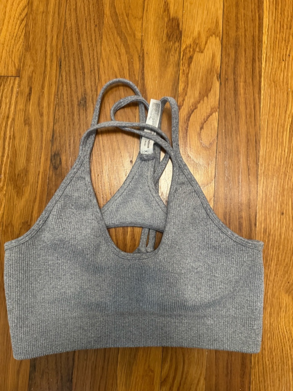FP Movement by Free People Heather Gray Ribbed Double-Strap Sports Bralette